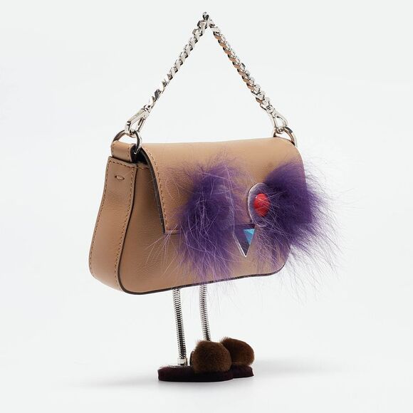 Fendi Beige Leather and Fox Micro Monster Feet Crossbody Bag - Picture 3 of 4